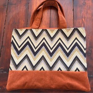 Chevron Patterned Tote Bag with Sustainable Leather Details